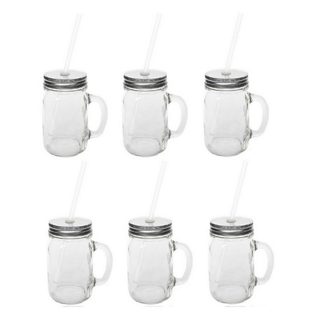 Sunshine Mason Co Glass Mason Jar Drinking Mug Set With Handle Silver