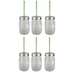 Sunshine Mason Co. Glass Mason Jar Set with Silver Lids and Green Stripe Straws, Set of 6