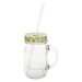 Sunshine Mason Co. Glass Mason Jar Drinking Mug set with handle, Yellow Gingham lids and Clear Straws, Set of 6