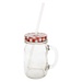 Sunshine Mason Co. Glass Mason Jar Drinking Mug set with handle, Red Gingham lids and Clear Straws, Set of 6