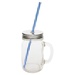 Sunshine Mason Co. Glass Mason Jar Drinking Mug set with handle, Silver lids and  Blue Stripe Straws, Set of 6