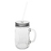 Sunshine Mason Co. Glass Mason Jar Drinking Mug set with handle, Silver lids and  White Straws, Set of 6