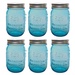 Sunshine Mason Co. Pint Regular Mouth Glass Mason Jars Vintage Blue Color with Silver Lids 6 Pack