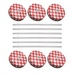 Sunshine Mason Co. Red Gingham Mason Jar Lids with Clear Straws, 6 Pieces
