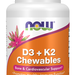 Now Foods Vitamin D + K2 (5000iu Vitamin D3 + 90mcg Vitamin K2) - 90 Chewable Tablets
