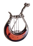 Brooch Instrument - Amber & Silver Lyre, 1.65 inch