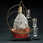 Carafe Set - Sailboat Carafe & 6 Shot Glasses with Wire Rack
