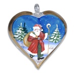 Christmas Santa Hand Painted & Signed Glass Heart Ornament