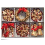 Christmas Straw Ornaments - Set of 16 pieces, Red Accents