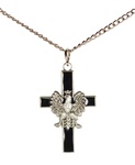 Necklace - Silver White Eagle Cross, Black