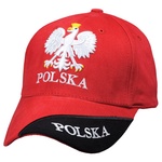 Red Baseball Cap - POLSKA, White Eagle, Black Stripe