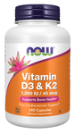 Now Foods Vitamin D + K2 (1000iu Vitamin D3 + 45mcg Vitamin K2) - 240 Capsules