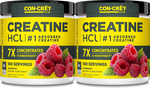 CON-CRET Creatine HCl Powder Raw Raspberry - 200 Servings (2 x 100 Serving Btls)  *New Larger Size TWINPACK