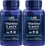 Life Extension Vitamins D and K with Sea-Iodine - 2 x 60 Capsule Bottles TWINPACK