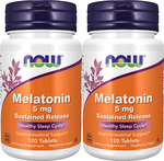 Now Foods Melatonin 5 mg Sustained Release - 2 x 120 Tablet Bottles TWINPACK