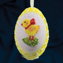 Cross-stitched&#x20;Easter&#x20;Chick&#x20;Turkey&#x20;Egg&#x20;Ornament