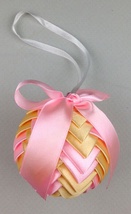 Handmade&#x20;Ribbon&#x20;Ball,&#x20;Gold-Pink&#x20;with&#x20;White&#x20;String
