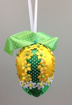 Handmade&#x20;Ribbon&#x20;Egg,&#x20;Green-Yellow&#x20;with&#x20;Flowers