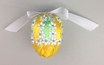 Handmade&#x20;Ribbon&#x20;Egg,&#x20;Yellow-Green&#x20;with&#x20;Flowers
