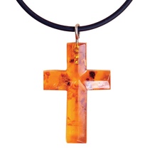 Pressed&#x20;Amber&#x20;Cross&#x20;Necklace,&#x20;1.25&#x20;inches