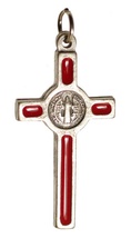 St.&#x20;Benedict&#x20;Crucifix&#x20;Silver&#x20;and&#x20;Red&#x20;1.5&#x20;inch