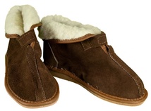 Women&#x27;s&#x20;Brown&#x20;Leather&#x20;&amp;&#x20;Wool&#x20;Slippers&#x20;with&#x20;Fold-down&#x20;Top