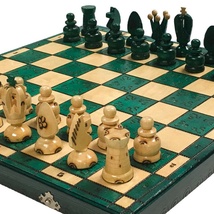 Wooden&#x20;Chess&#x20;Set&#x20;-&#x20;Royal&#x20;Green&#x20;Style,&#x20;17x17&#x20;inches