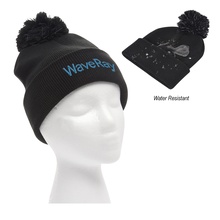Embroidered Water Resistant Pom Beanie with Cuff