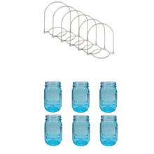 Sunshine Mason Co. Pint Sized Vintage Blue Glass Mason Jars with Hanger Handles Set of 12