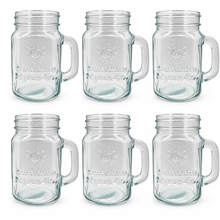 Sunshine Mason Co. Mason Jar Glass Mugs with Handles Pint Size (16 ounce, 473 mL) Regular Mouth 6 Pieces
