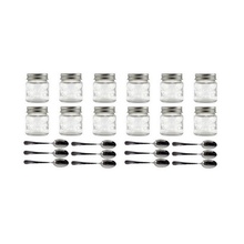 Sunshine Mason Co. Mini Mason Jar Shot Glasses with Metal Lid 2 Oz with Dessert Spoons, 12 Pieces