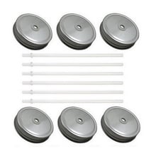 Sunshine Mason Co. Silver Mason Jar Lids with White Straws, 6 Pieces