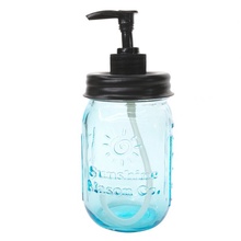 Sunshine Mason Co. Vintage Blue Mason Jar with Black Soap Dispenser Lid