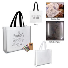 Happy Holidays Reflective Non-Woven Coloring Tote Bag With Crayons