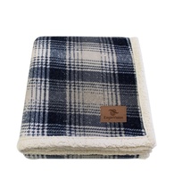 Cottage Plaid Sherpa Blanket with Champagne Color Patch