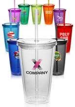 Custom 16 oz. Double Wall Acrylic Tumblers With Straws