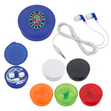 Ear Buds In Custom Round Plastic Case