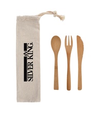 3 Piece Bamboo Utensil Set In Travel Pouch