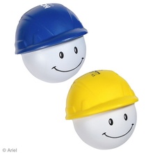 Printed Happy Face Hard Hat Stress Balls