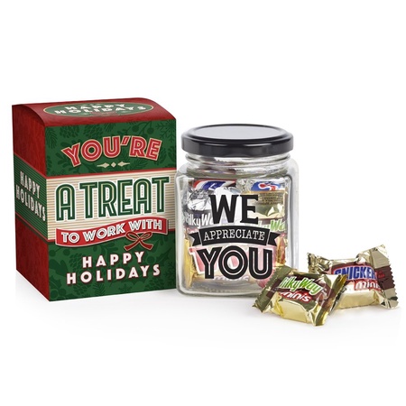 Glass Candy Jar With Mars® Candy In Holiday Gift Box