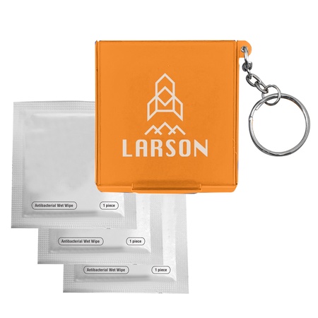 Antiseptic Wipes in Imprinted Carrying Case Keychain