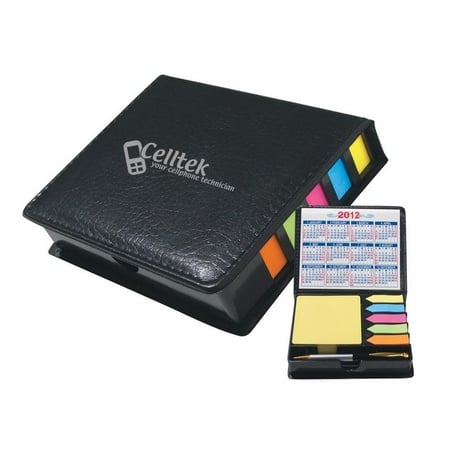 Imprinted Leather Look Case of Sticky Notes with Calendar & Pen