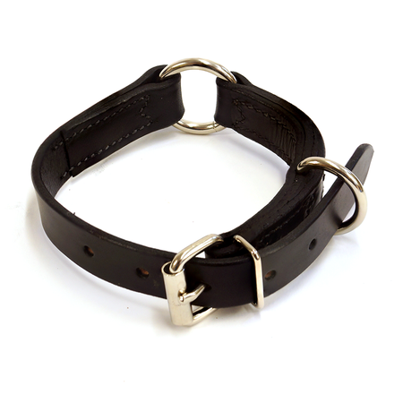 FieldKing Belgian Bridle Leather Dog Collar, Black, Double Ring, 1" Wide