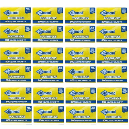 Diamond 41190 Square Center Toothpicks 800 Count Per Pack x 24 Packs 19,200pcs