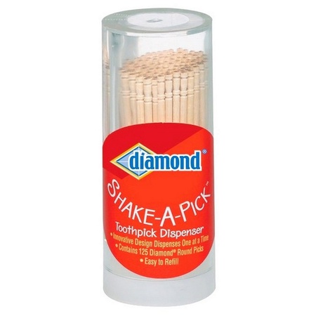 Diamond 42000 Shake-A-Pick Round Toothpicks 125 Count Dispenser