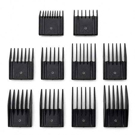 Miaco 10 Piece Universal Clipper Guide Comb Guard Set Compatible with Oster Classic 76, A5, Andis AG, BG, Wahl, etc.