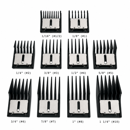 Miaco 10 Piece Universal Clipper Guide Comb Guard Set Compatible with Oster Classic 76, A5, Andis AG, BG, Wahl, etc.
