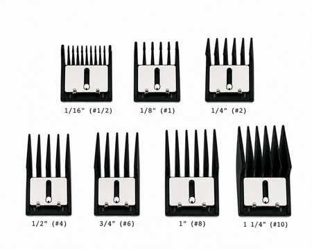 Miaco 7 Piece Universal Clipper Guide Comb Guard Set Compatible with Oster Classic 76, A5, Andis AG, BG, Wahl, etc.