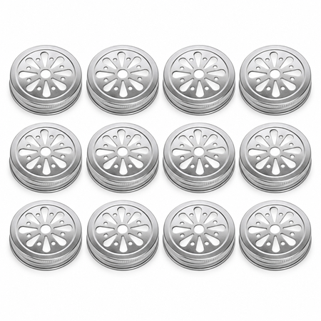 Sunshine Mason Co. Daisy Flower Cut Mason Jar Lids 12 Pieces, Silver