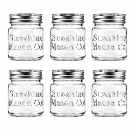 Sunshine Mason Co. Mini Mason Jar Shot Glasses with Metal Lid 2 Ounces, 6 Pieces